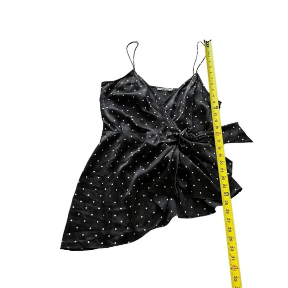 Thurley SILK Polka Dot Tank Top Spaghetti Straps Black White Wrap V-neck Sz 10 - Picture 8 of 15